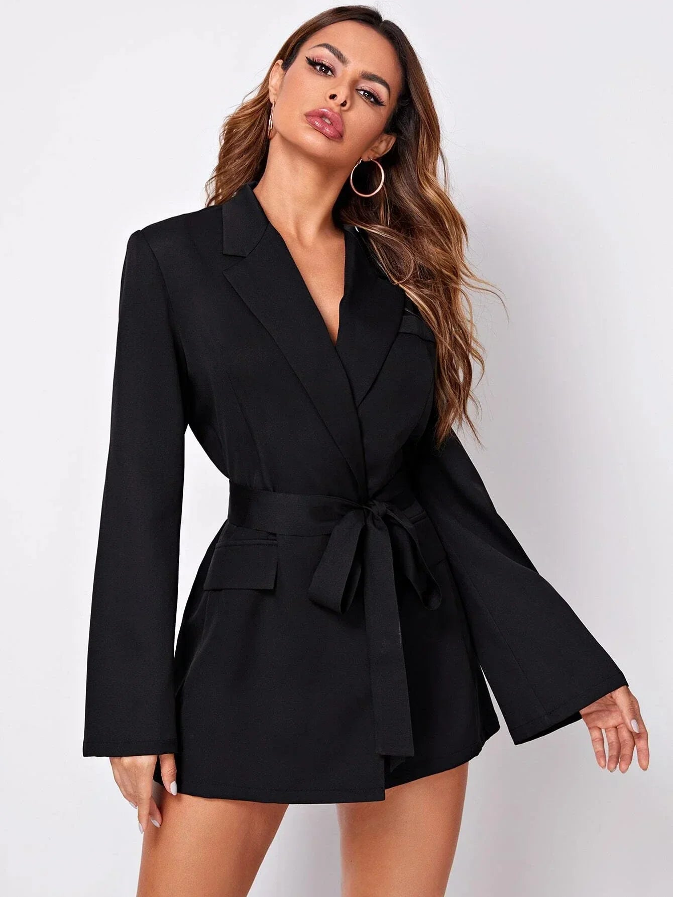 Noiret Paris™ | Robe Blazer Élegante Noire à Ceinture