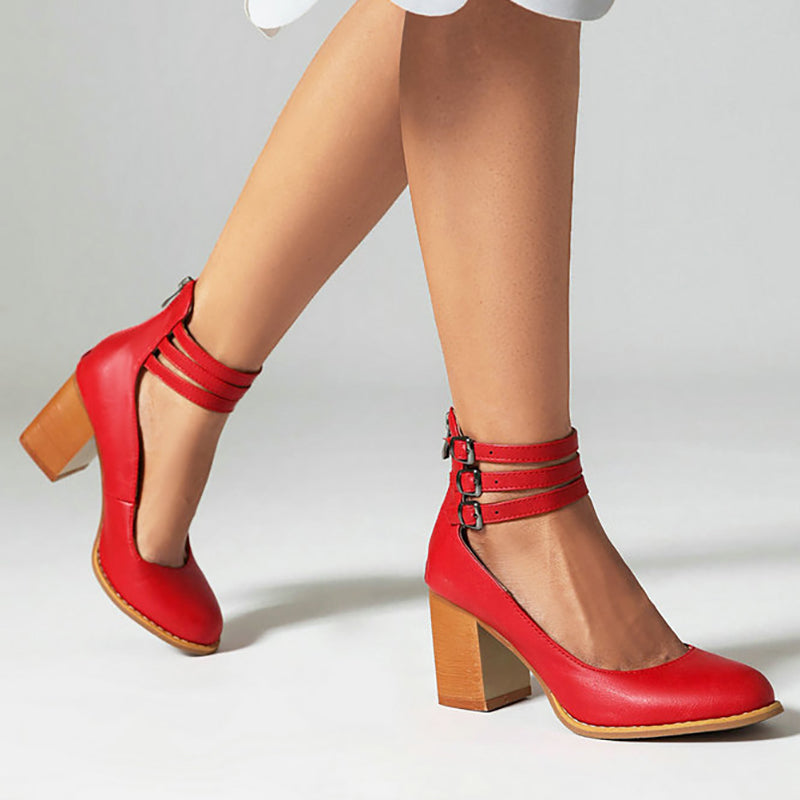Caa™ | Sandales élégantes lisses avec bride de cheville et talon épais pour un look sophistiqué