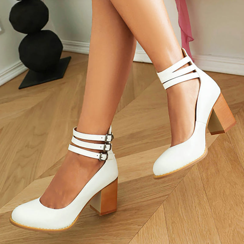 Caa™ | Sandales élégantes lisses avec bride de cheville et talon épais pour un look sophistiqué