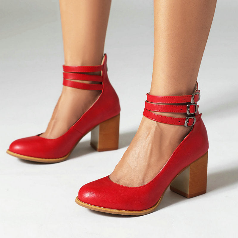 Caa™ | Sandales élégantes lisses avec bride de cheville et talon épais pour un look sophistiqué