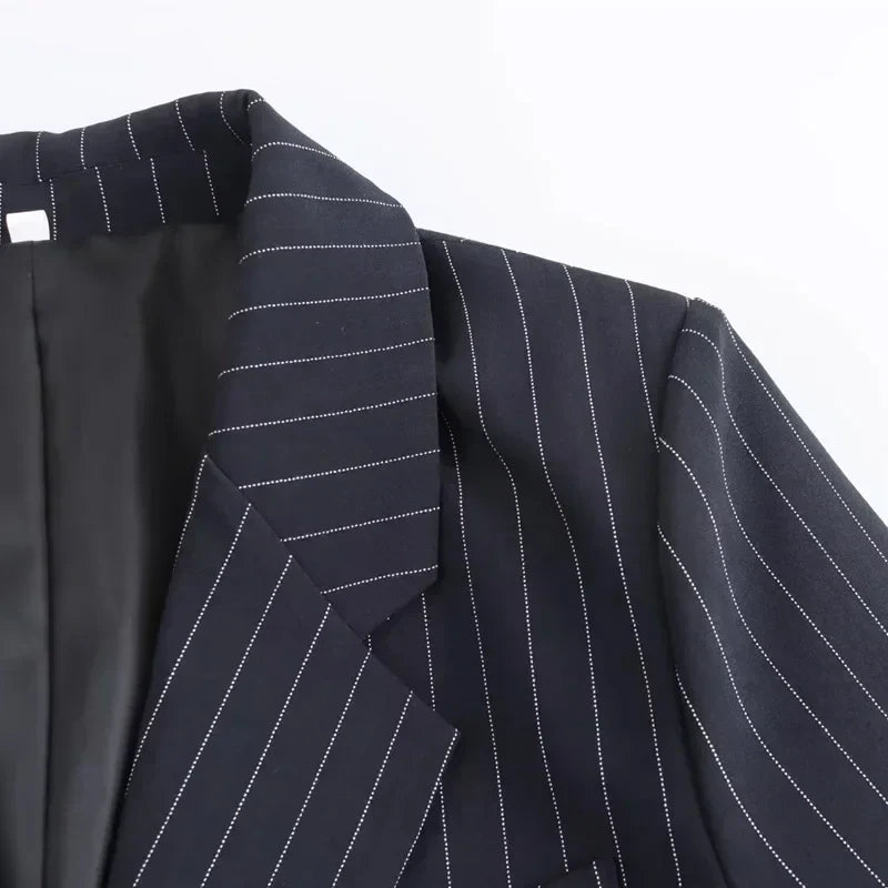 Noiret Paris™ | Blazer Croisé à Rayures Classiques