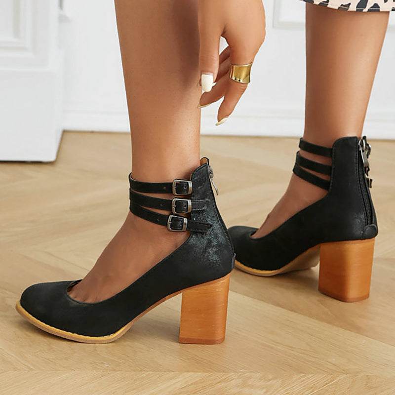 Caa™ | Sandales élégantes lisses avec bride de cheville et talon épais pour un look sophistiqué