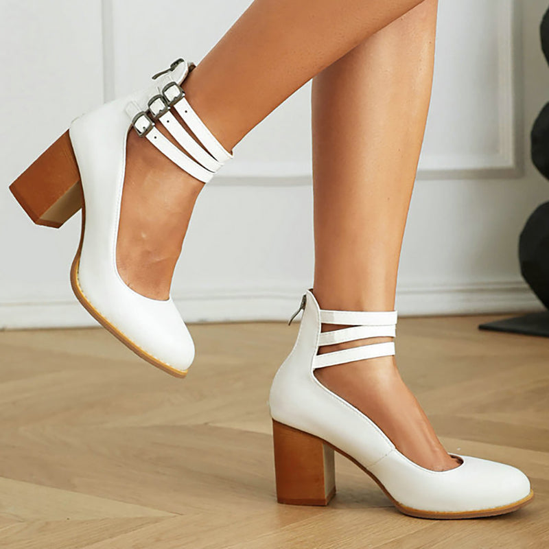 Caa™ | Sandales élégantes lisses avec bride de cheville et talon épais pour un look sophistiqué