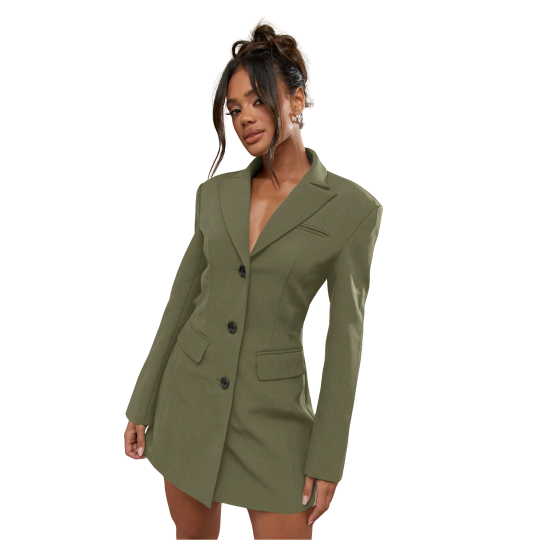 Noiret Paris™ | Robe Blazer Noire à Boutonnage Unique