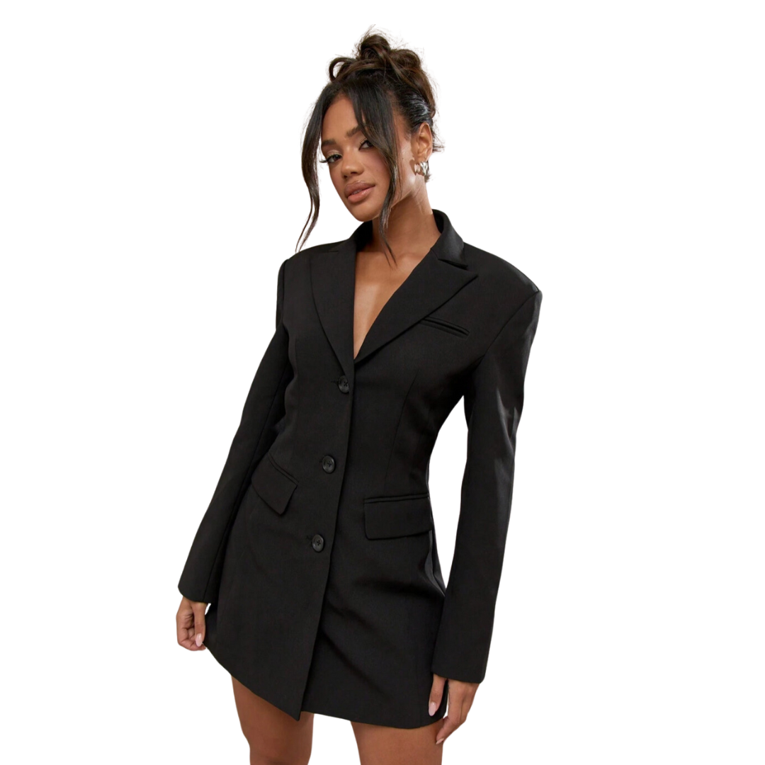Noiret Paris™ | Robe Blazer Noire à Boutonnage Unique