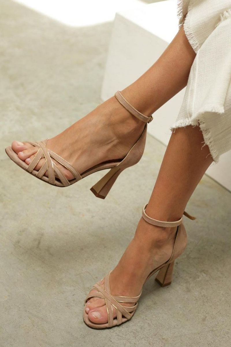 Marona™ | Sandales patchwork élégantes à bout rond et talon fin pour un style sophistiqué
