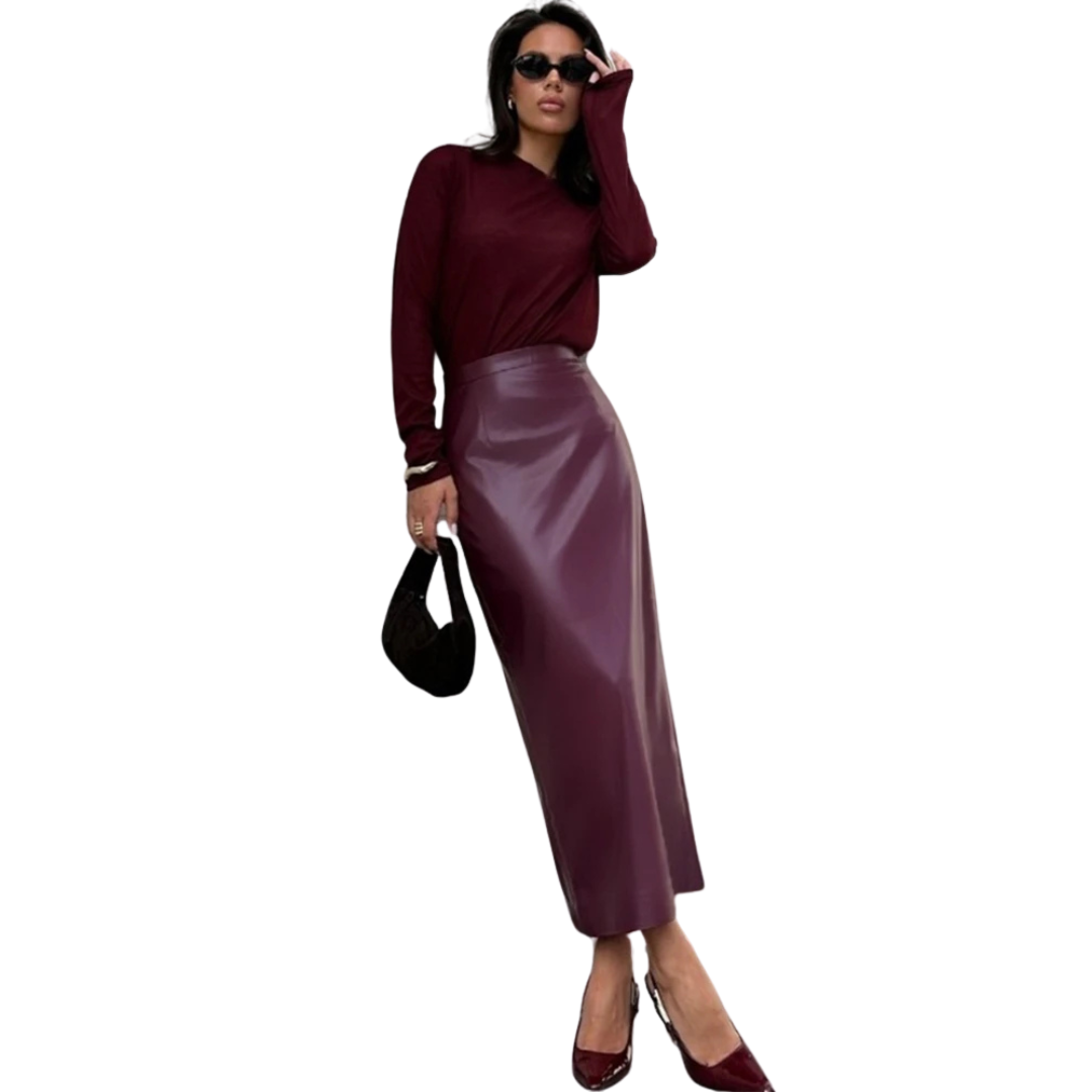 Noiret Paris™ | La Jupe Midi en Vinyle Luxe