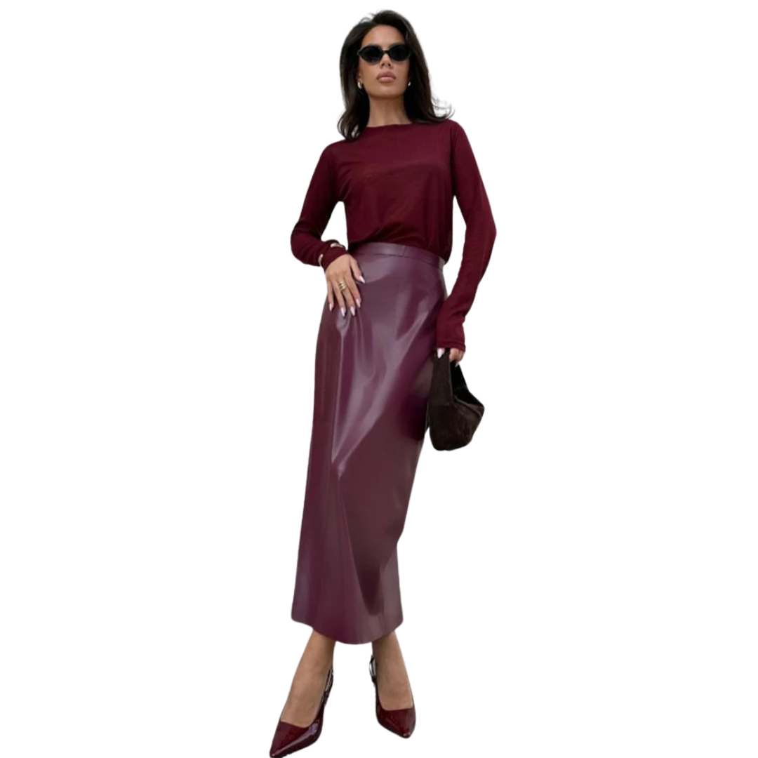 Noiret Paris™ | La Jupe Midi en Vinyle Luxe
